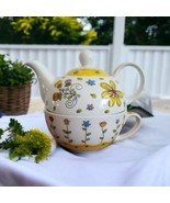 burton + burton Whirly Twirly Ceramic Floral Coffee Teapot &amp; Cup in box,... - $17.82