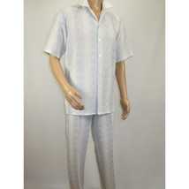 Men's 2pc Walking Leisure Suit by Royal Diamond T2004 White Blue Size Large image 4