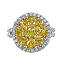 Fine 1.37ct Natural Fancy Deep Yellow &amp; White Diamonds Engagement Ring 18K Gold - £2,305.47 GBP
