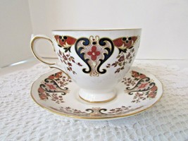COLCLOUGH BONE CHINA TEACUP &amp; SAUCER RIDGWAY POTTERIES 8525 RUST &amp; BLUE ... - $278.42 MXN