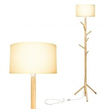 Multifunctional Wood Floor Light with 6 Hooks and E26 Lamp Holder - Color: Golde - £53.98 GBP