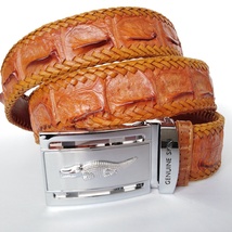 Genuine Brown Crocodile Skin Leather Alligator Buckle Spectator Adjustable Belt - £159.13 GBP