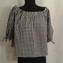 Caution to the Wind M off shoulder crop top black white gingham - £13.35 GBP