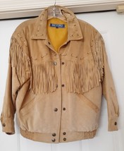 Vtg BEYOND Suede Leather Jacket W Fringe Lacing Lined Western Tan Men&#39;s ... - $88.95