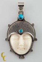 Carved Goddess Set in Sterling Silver w/ Turquoise Stones 65 mm Tall Pen... - $148.49