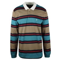 Volcom Men&#39;s Teal, Navy &amp; Brown Striped L/S Polo T-Shirt (S04) - £13.40 GBP