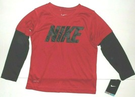 Nike Boys Long Sleeve Dri Fit T-Shirt Red Black Size 4 NWT - £10.10 GBP