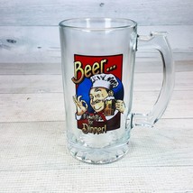 Vintage Beer It&#39;s What&#39;s for Dinner Clear Glass Stein Mug Chef Approved Image - £14.97 GBP