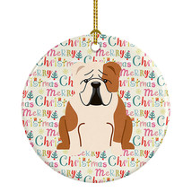 Merry Christmas English Bulldog Fawn White Ceramic Ornament Christmas Tree Hangi - £27.70 GBP