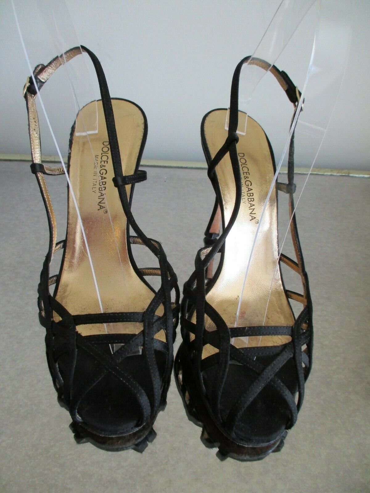 DOLCE &amp; GABBANA Black Satin Strappy Slingback Sandal - Size 36 - $47.99