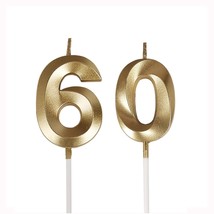 60Th Birthday Candles,Gold Number 60 Cake Topper For Birthday Decoration... - $13.99