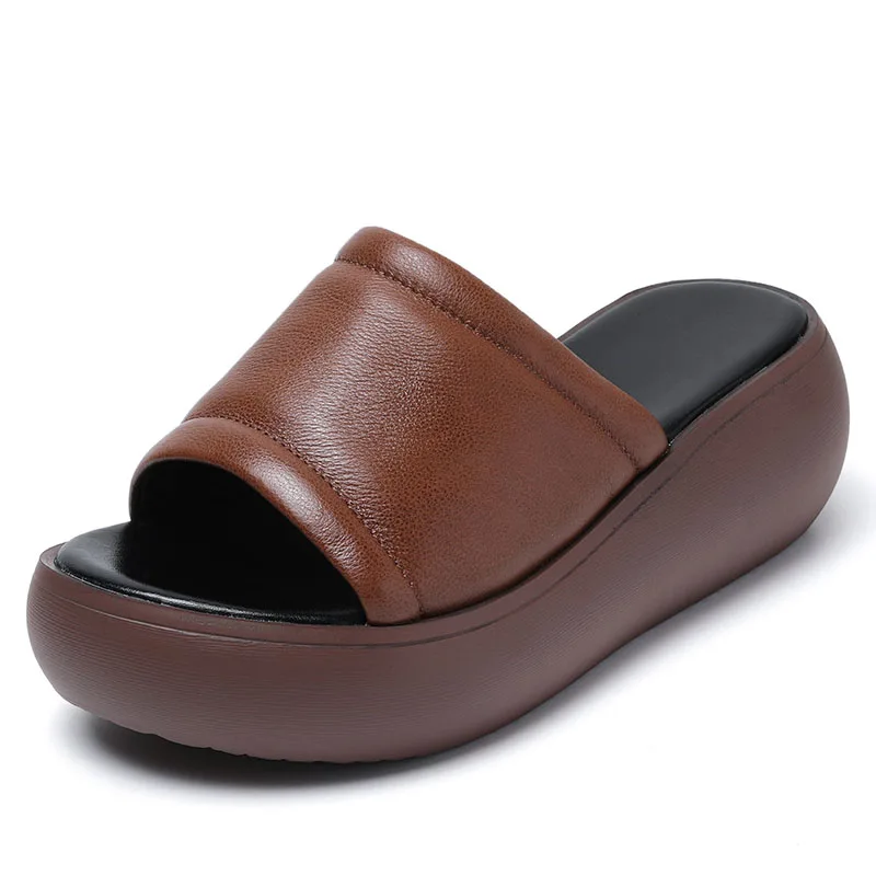 Handmade Retro Summer Slippers Women Casual Platform Slides Quality Genu... - $76.71
