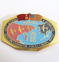 VTG Russia America Friendship War Airplane Pin USSR US Alaska Siberia WWII Badge - £9.51 GBP