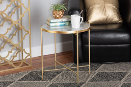 Packer Gold Finished Metal End Table w/Marble Tabletop - $1,640.13 MXN