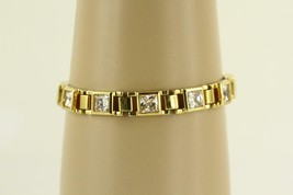 MODERN Costume Jewelry Chunky Gold Tone CZ Rhinestone Book Link Bracelet 7.75&quot; - £11.00 GBP