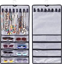 Dual-sided Sunglass Organizer Storage, Hanging Sunglasses Holder Wall 16 Pockets - £10.79 GBP