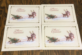 Vintage Merry Christmas cards cute little kitten pulling sled Gibson bra... - $19.75