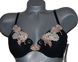 NWT ONGOSSAMER 34C Bump it Up push-up bra lace sequins  black cleavage e... - £31.44 GBP