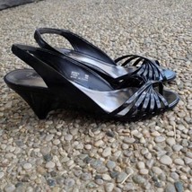 Calvin Klein Wedges - Black Shiny Slingback Wedge Sandals - Size 6 - £15.14 GBP