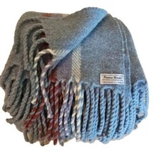 Vintage Wool Blanket Handwoven Fringed Single Bed Throw 46x78 Blue 40s Canada - £52.92 GBP