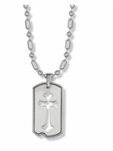 Sterling Silver Pierced Cross Dog Tag Necklace &amp; Chain - £63.38 GBP