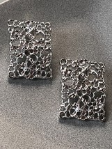 Vintage Emmons Signed Large Lacey Silvertone Rectangle Clip Earrings – marked on - £13.34 GBP