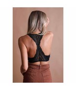 Black Seamless Front Lace Racerback Bralette - £18.77 GBP