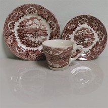 Vintage English Ironstone Tableware Trio Brown White Cup Saucer Dessert Plate - £21.87 GBP