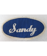 Patch Sandy Embroidered Name Tag Blue Sew On White Italicized Written Le... - £3.16 GBP