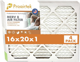 Proairtek AF16201M08SWH Model MERV 8 16x20x1 Air Filter (Pack of 4) - £47.95 GBP