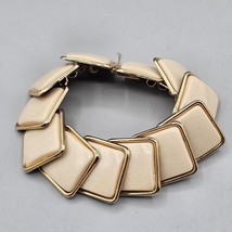 Cream Acrylic Panel Bracelet 1980s Maximalist Gold Tone Geometric Overla... - $14.99