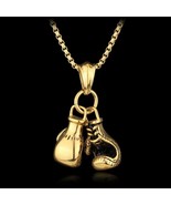 Gold 3D Boxing Gloves Pendant Necklace Men&#39;s Punk Biker Jewelry Chain 24... - £9.51 GBP