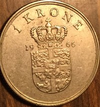 1966 DENMARK 1 KRONE COIN - £1.92 GBP