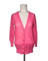 J Crew Soft Mohair Blend Cardigan Sweater Size S Lightweight Neon Pink V... - $20.89