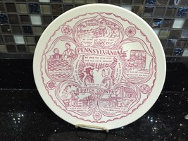 Collectible State Plate Pennsylvania Dutch Amish Vintage 10&quot; Pink Lusterware - £11.98 GBP
