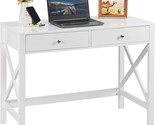 White Home Office Desk With Drawers, Modern Writing Computer Desk, Small... - $168.92
