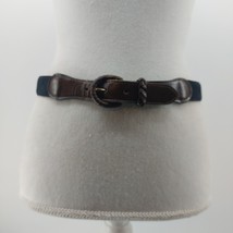 Talbots Black Suede Belt Brown Tip Weaved Buckle USA Made Size M - $23.38