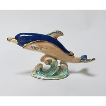Dolphin Trinket Box Rhinestone Enamel Blue Bejeweled - £19.42 GBP