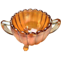 Imperial Glass PILLAR FLUTE Marigold Carnival Glass Sugar Bowl 3-Toed Fo... - $18.69