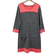 Eliza J Sweater Dress Shift Color Block Striped Black Coral Gray Scoop Neck XL - £26.94 GBP