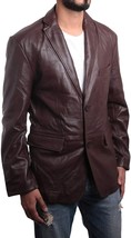Burgundy Leather Lambskin Blazer Formal Men Stylish Genuine Business Handmade - £94.58 GBP