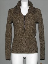 DKNY Heather Brown Partial Zip Wide Collar Cotton Blend Sweater Wm&#39;s M N... - £27.96 GBP