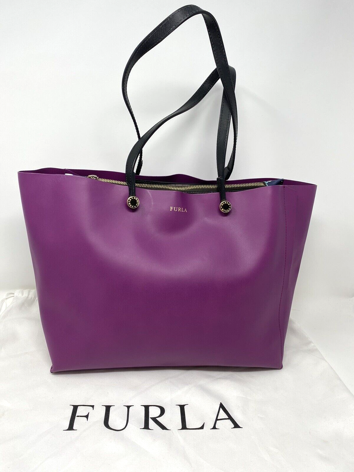 Furla Purple Leather Structured Tote with Black Straps - $75.99