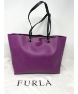 Furla Purple Leather Structured Tote with Black Straps - $106.09 CAD