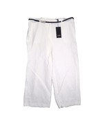 NWT Jones NY Women&#39;s 10 Linen Blend Wide Leg Belted White Cropped Pants ... - $27.09