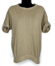 Chicos Sweater Size 1 Medium Short Sleeves Cuffed Bauble Bling Cotton Linen Tan - £14.58 GBP