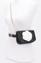 Faux Leather Quilted Flower Beltbag Shoulder Chain (Silver) - $28.01 CAD