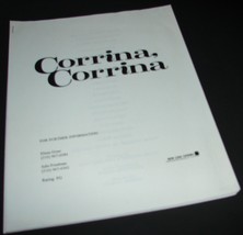 1994 CORRINA, CORRINA Movie Press Kit Production Notes Pressbook Ray Liotta - £11.58 GBP