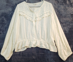 American Eagle Outfitters Blouse Top Womens XL White Eyelet Round Neck Button - £13.26 GBP