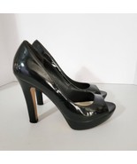 Womens Via Spiga Dress Heels Black Patten Leather Size 7.5 Peep Toe Pump - £17.42 GBP